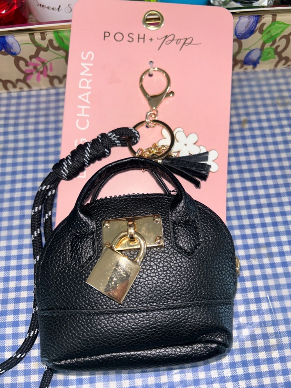 POSH + POP Black Mini Satchel Keychain